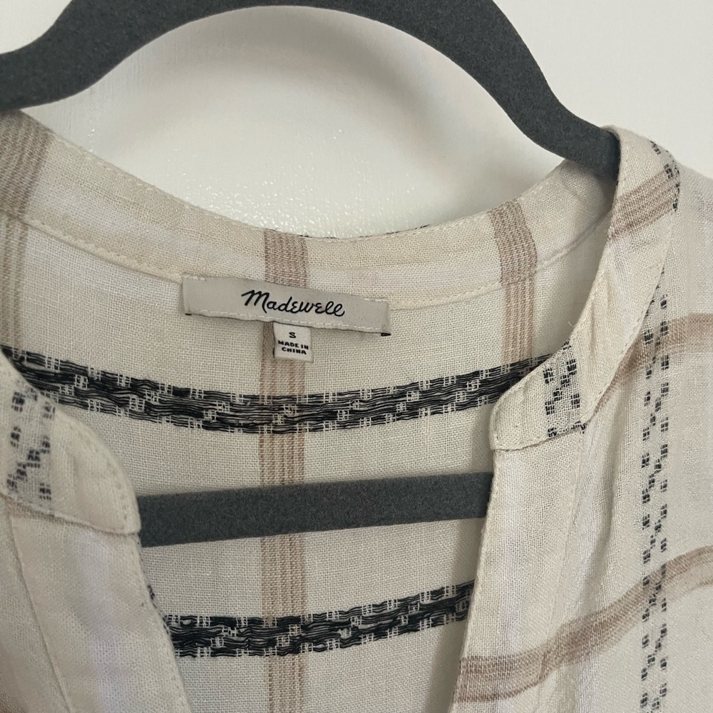 Madewell Plaid Blouse in Cream and Brown - Picture 3 of 5